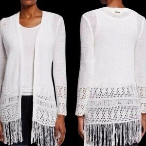 Michael Kors Collection White Fringe Cardigan